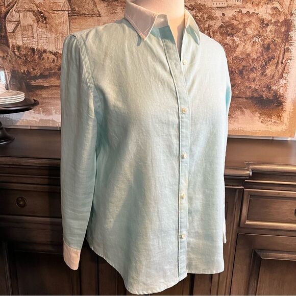 Vintage Jones New York Linen Pastel Blue Button-down Shirt size medium - Picture 1 of 7
